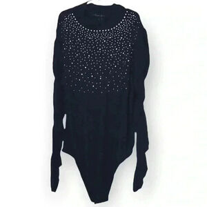 A Love Story Embellished Front Mock Turtleneck Bodysuit Size S